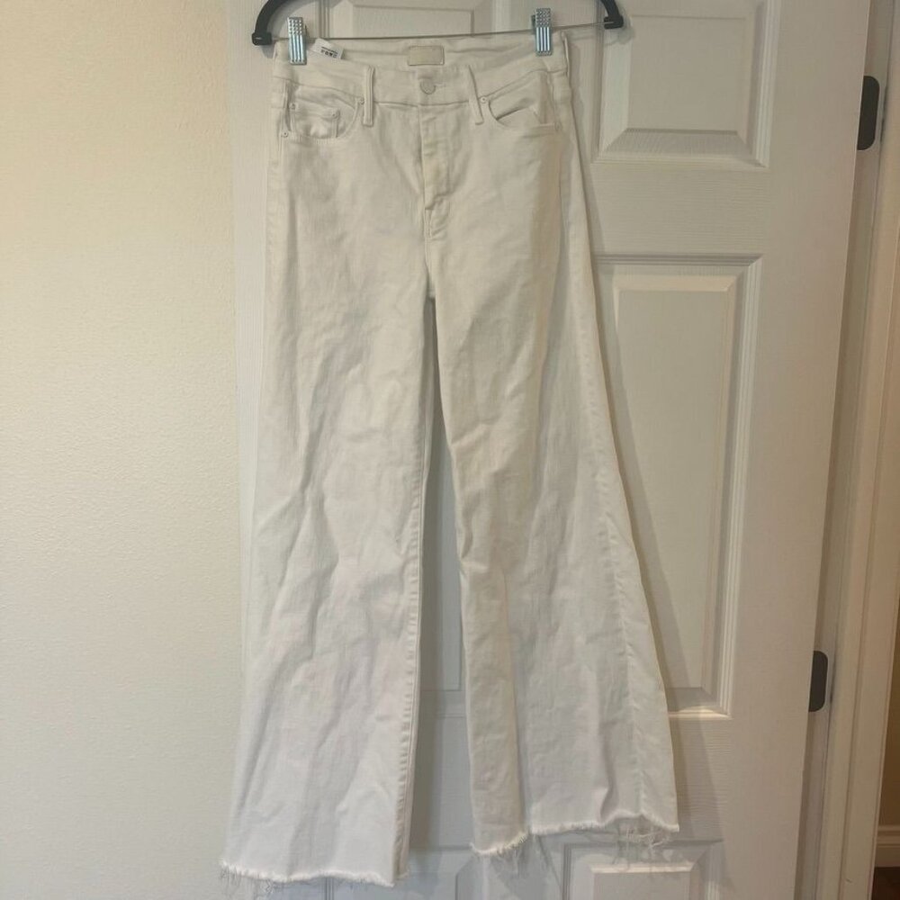 MOTHER Lil Roller Fray High Rise Flared White Jeans Size 26